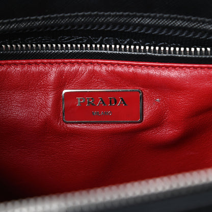 Prada Saffiano Grommet Small Galleria Double Zip Tote Black Fuoco 6 of 9