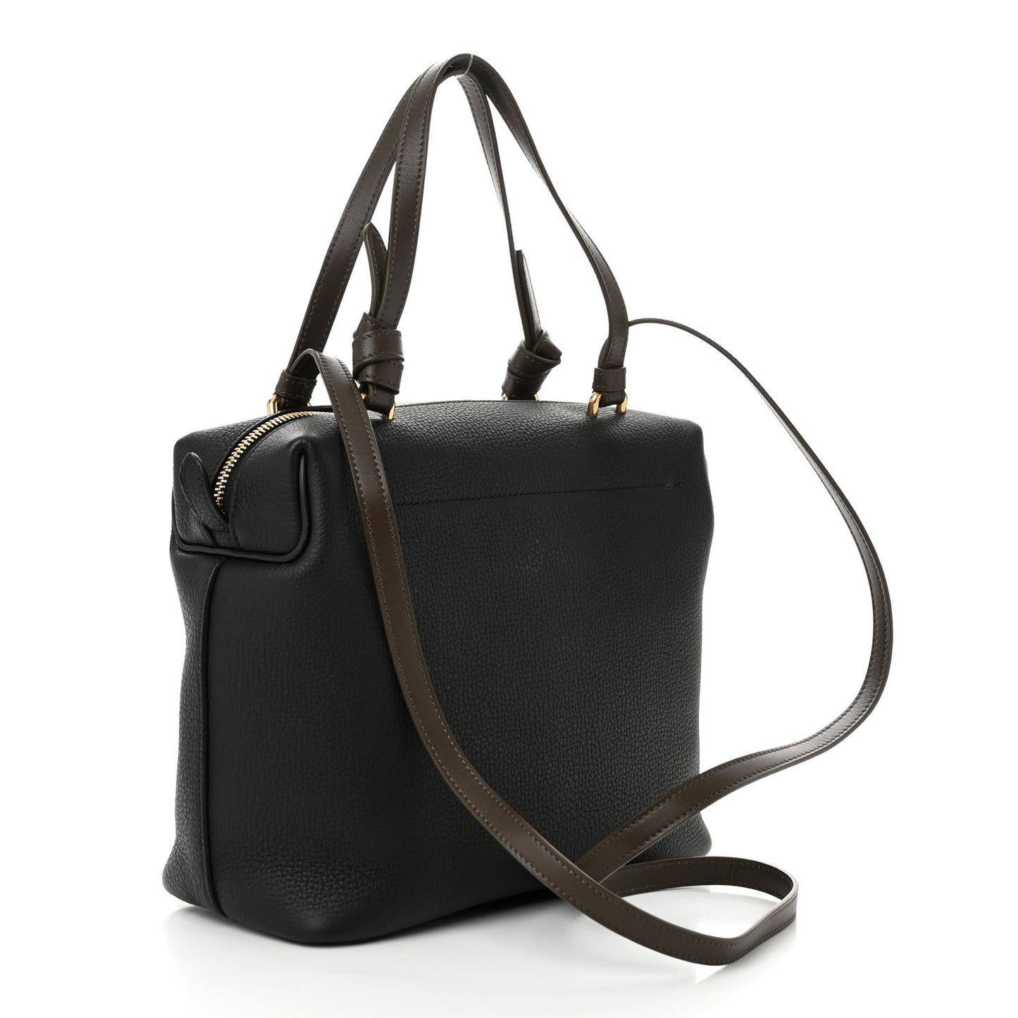 Calfskin Small Soft Cube Satchel Black Khaki