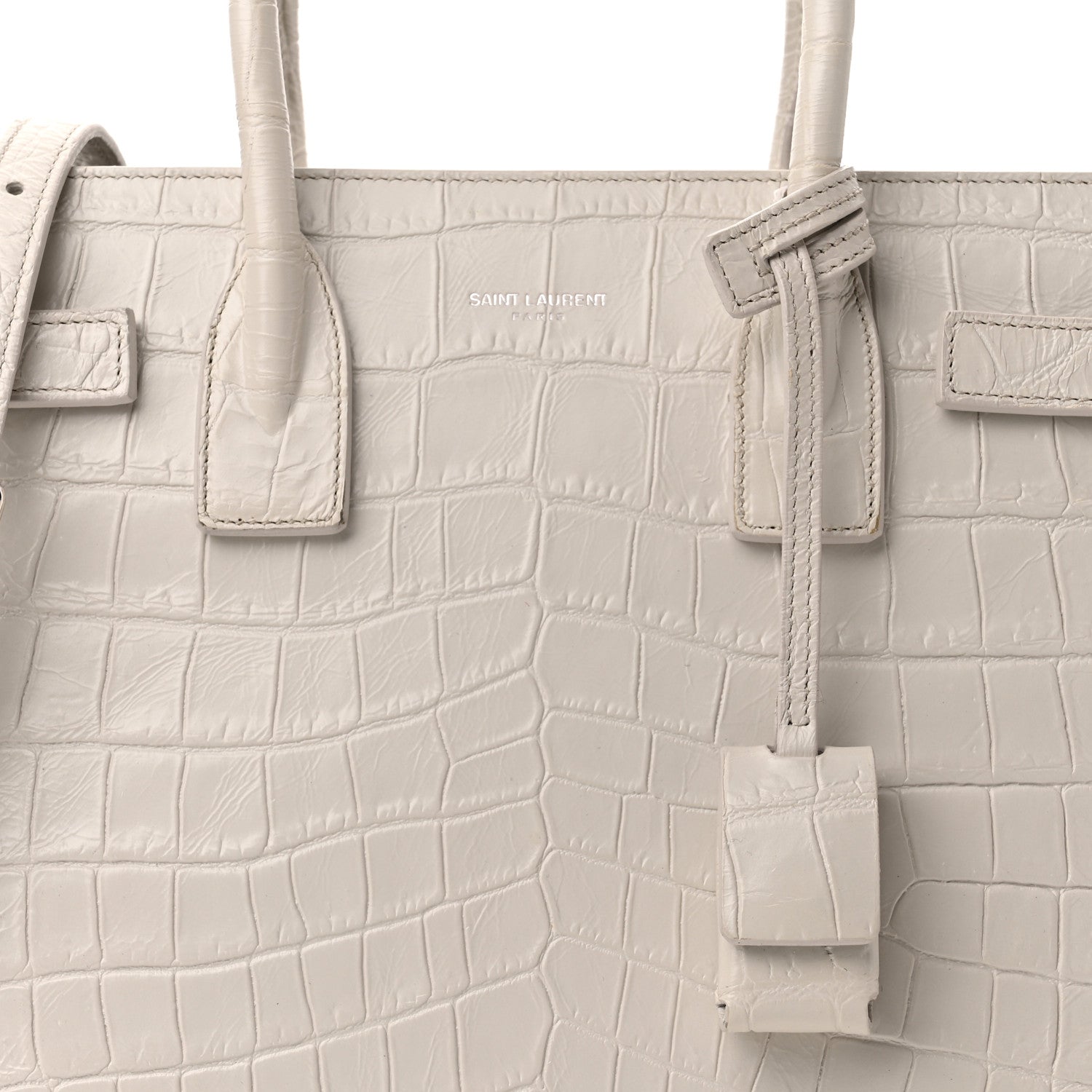 Saint Laurent Calfskin Crocodile Embossed Baby Sac De Jour Gris Perle 8 of 10
