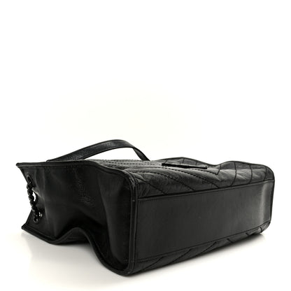 Saint Laurent Crinkled Calfskin Matelasse Monogram Large Niki Shopper Tote Black 4 of 12