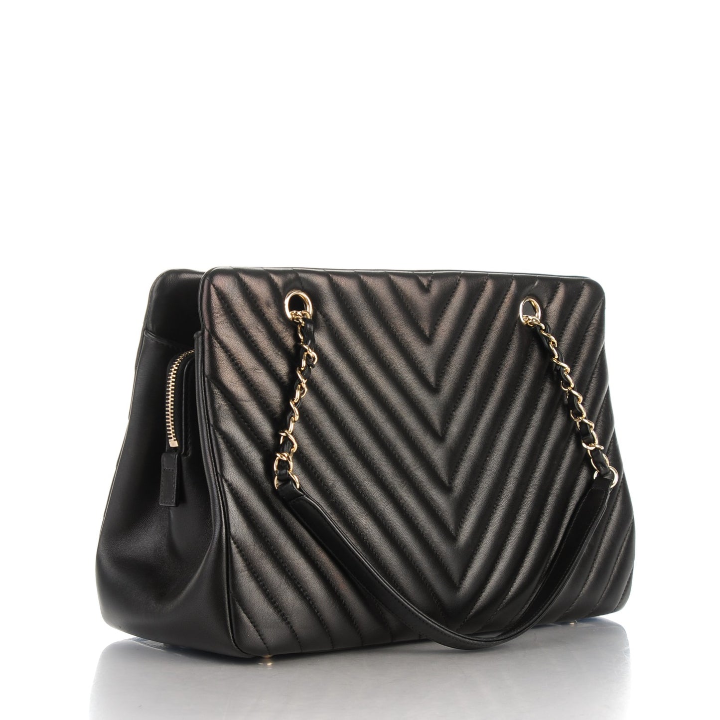Lambskin Surpique Chevron Large Tote Black