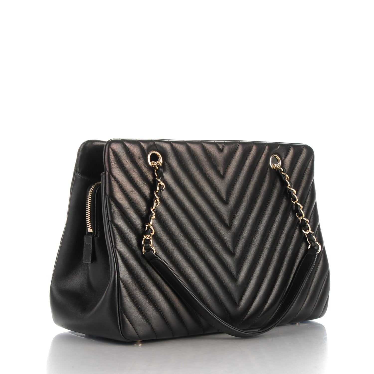 Chanel Lambskin Surpique Chevron Large Tote Black 3 of 6