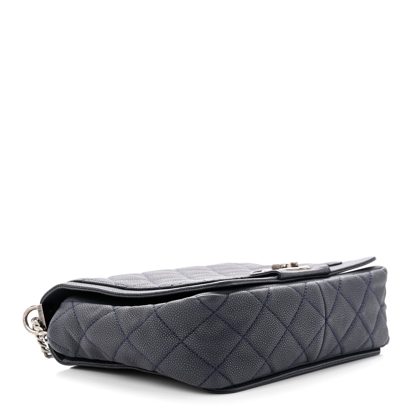 Washed Caviar Quilted Small Square Turn Around Ligne Flap Navy