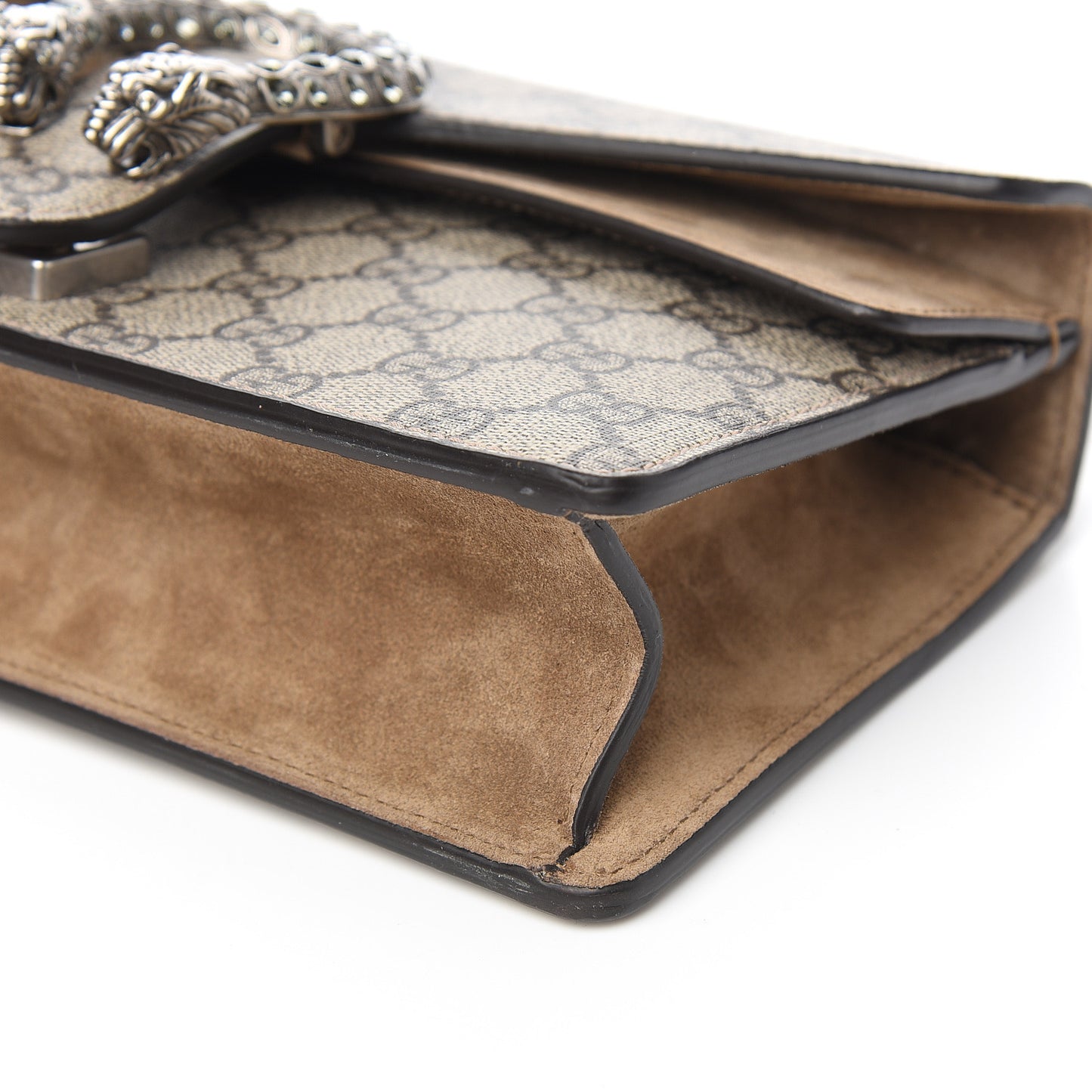 GG Supreme Monogram Suede Crystal Small Dionysus Shoulder Bag Beige Ebony Taupe