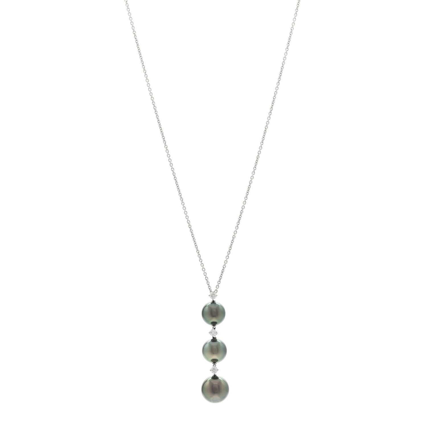 Mikimoto 18K White Gold Diamond Black South Sea Pearl 8-9mm Drop Pendant Necklace 1 of 4