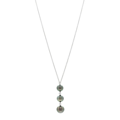 Mikimoto 18K White Gold Diamond Black South Sea Pearl 8-9mm Drop Pendant Necklace 1 of 4