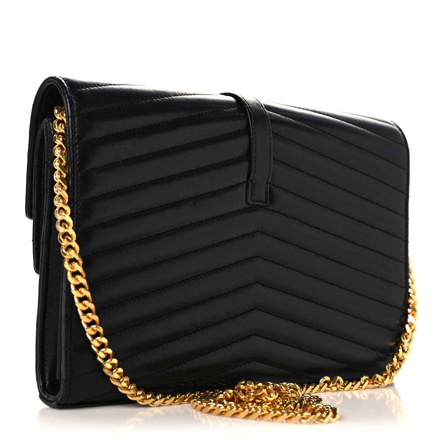 Saint Laurent Lambskin Matelasse Chevron Monogram Sulpice Chain Wallet Black 3 of 12