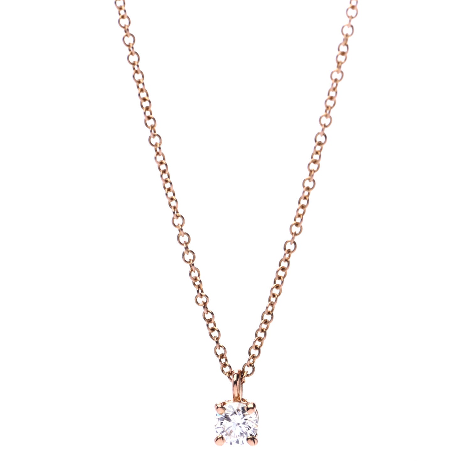 Tiffany 18K Rose Gold Diamond .17ct Solitaire Pendant Necklace 1 of 6