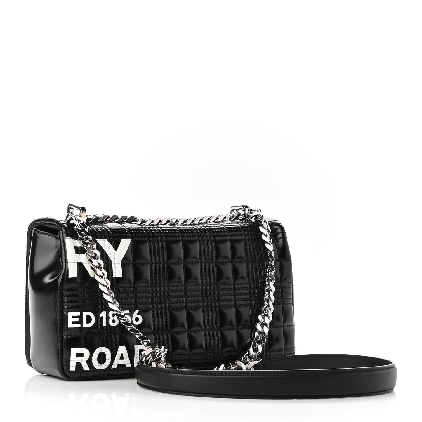 Patent Quilted Horseferry Print Small Lola Bag Black