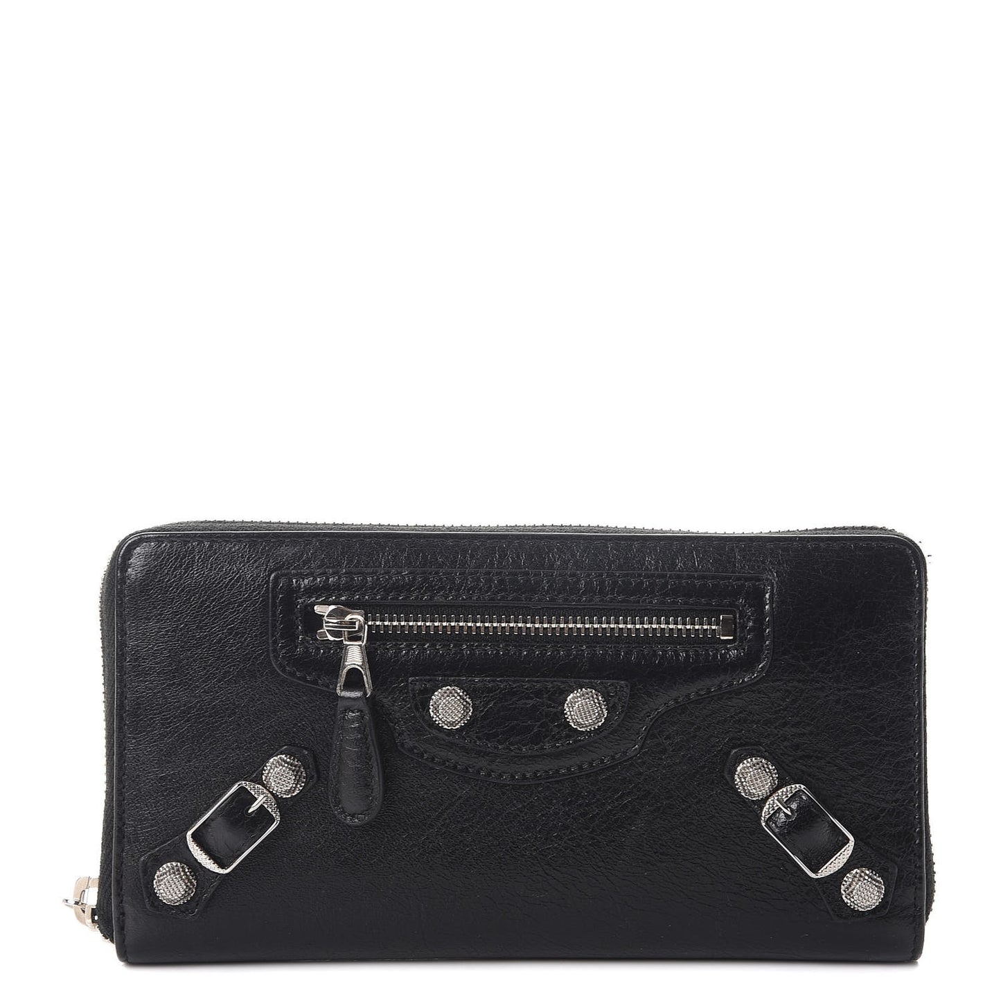 Agneau Giant 12 Silver Hardware Continental Zip Around Wallet Black