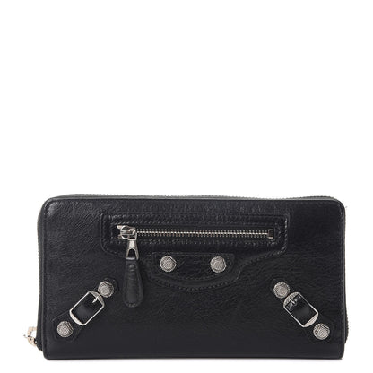 Balenciaga Agneau Giant 12 Silver Hardware Continental Zip Around Wallet Black 1 of 11