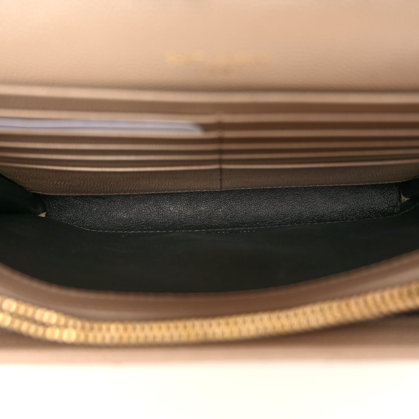 Grain De Poudre Matelasse Chevron Monogram Chain Wallet Dark Beige