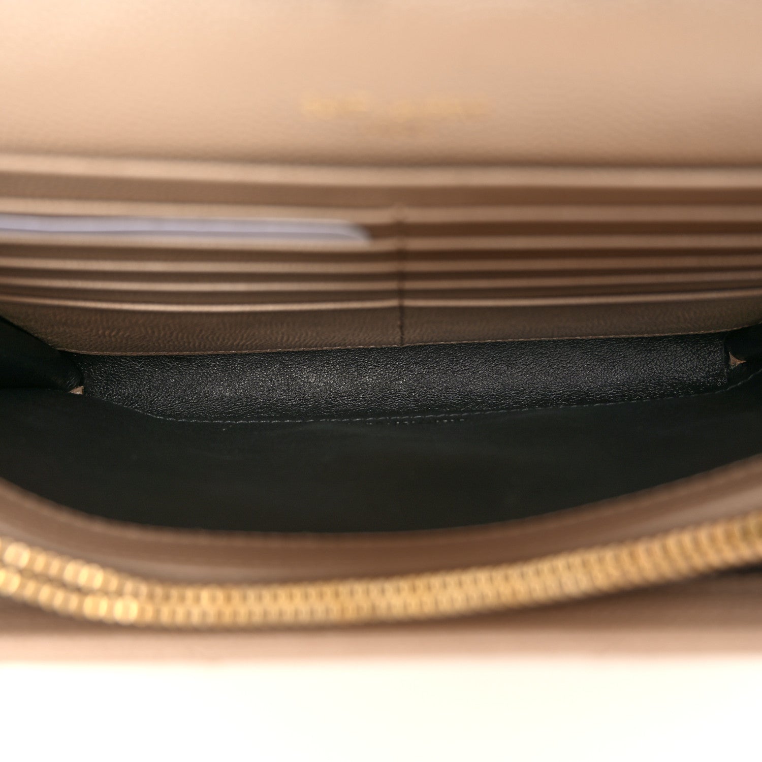 Saint Laurent Grain De Poudre Matelasse Chevron Monogram Chain Wallet Dark Beige 5 of 10