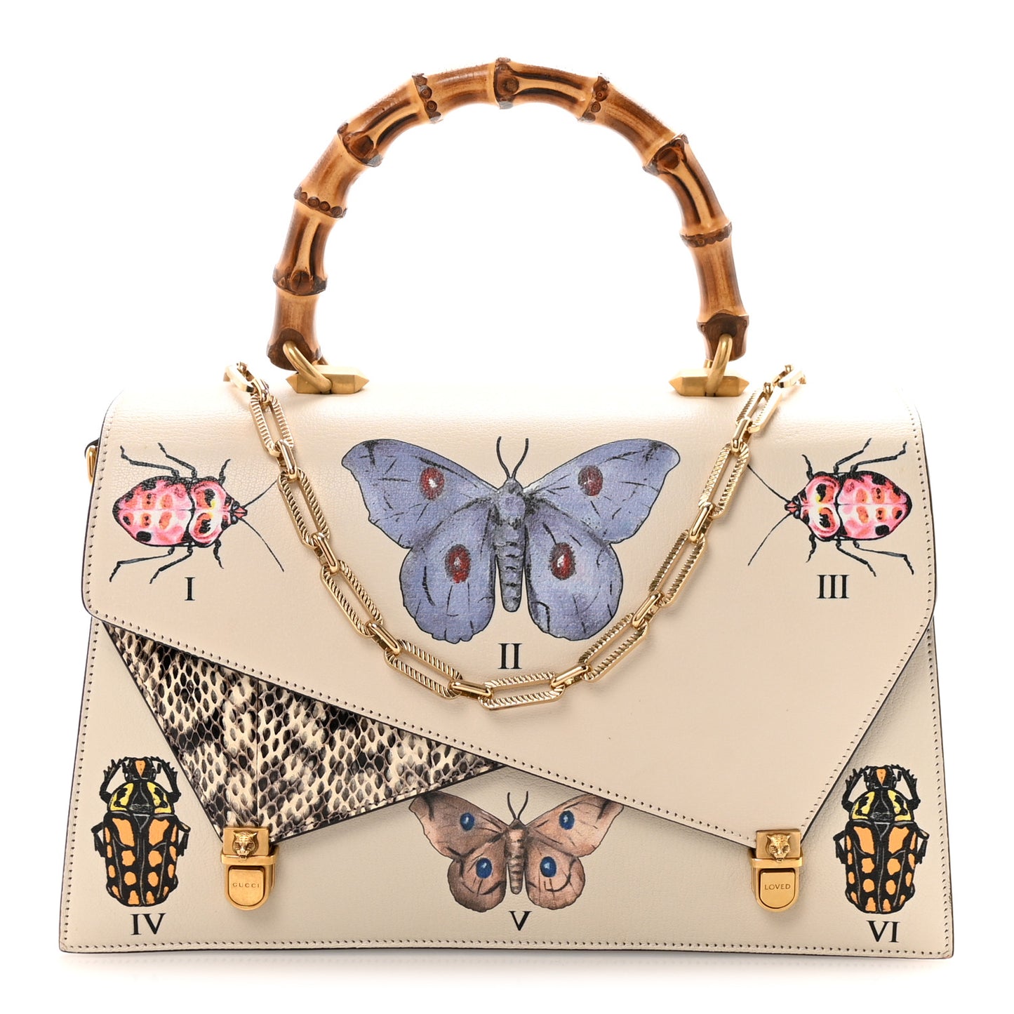 Calfskin Snakeskin Studded Medium Ottilia Top Handle Bag White