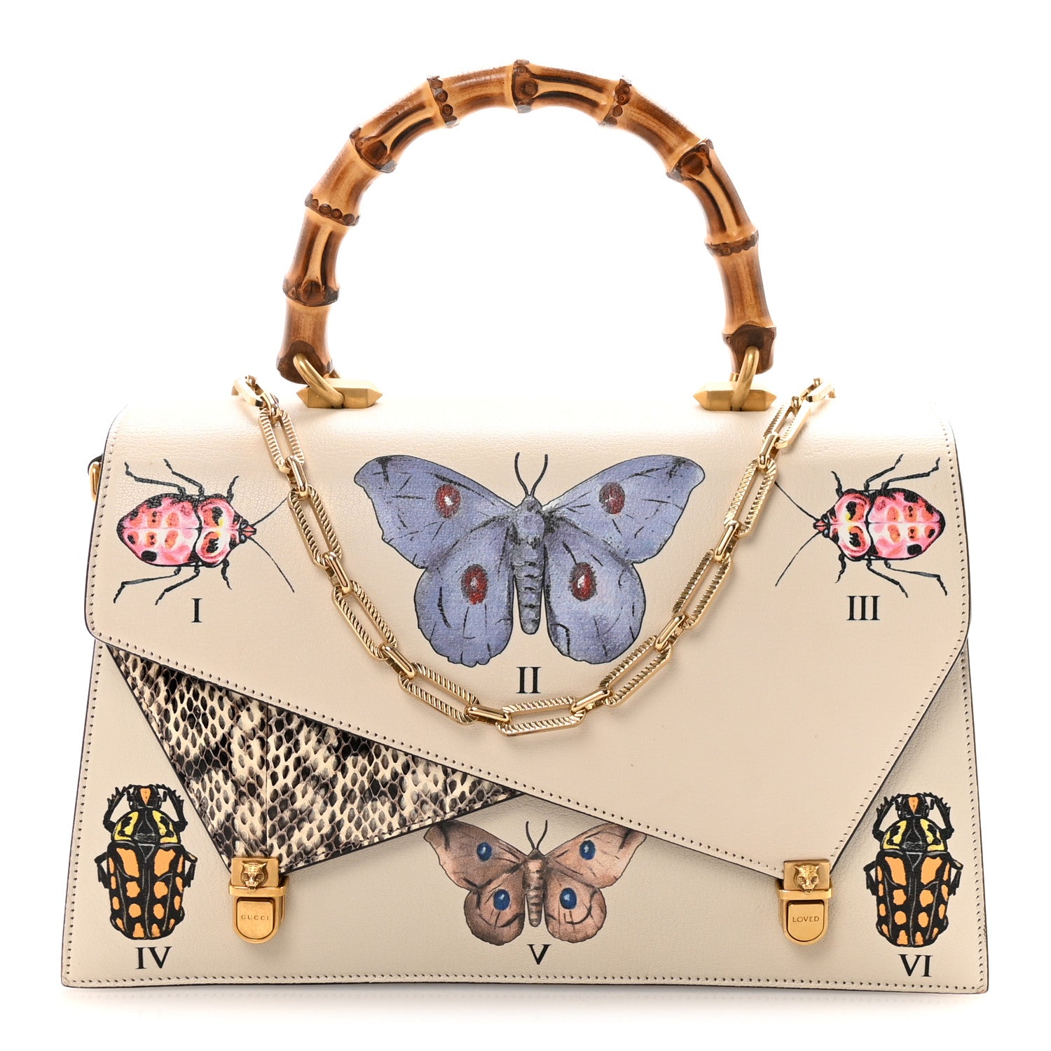Gucci Calfskin Snakeskin Studded Medium Ottilia Top Handle Bag White 1 of 10