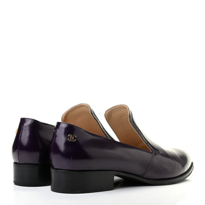 Chanel Glazed Calfskin CC Loafers 38.5 Dark Purple 4 of 12