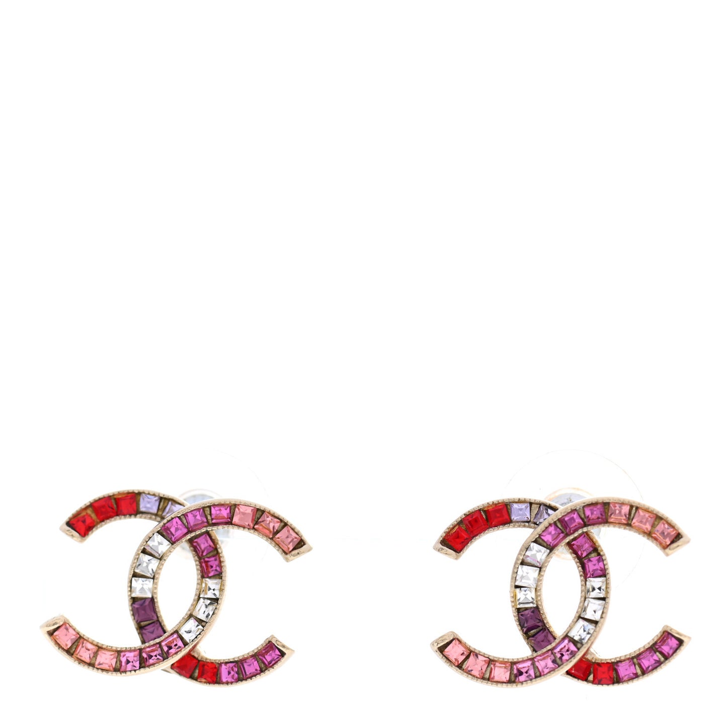 Crystal Baguette CC Earrings Gold Multicolor