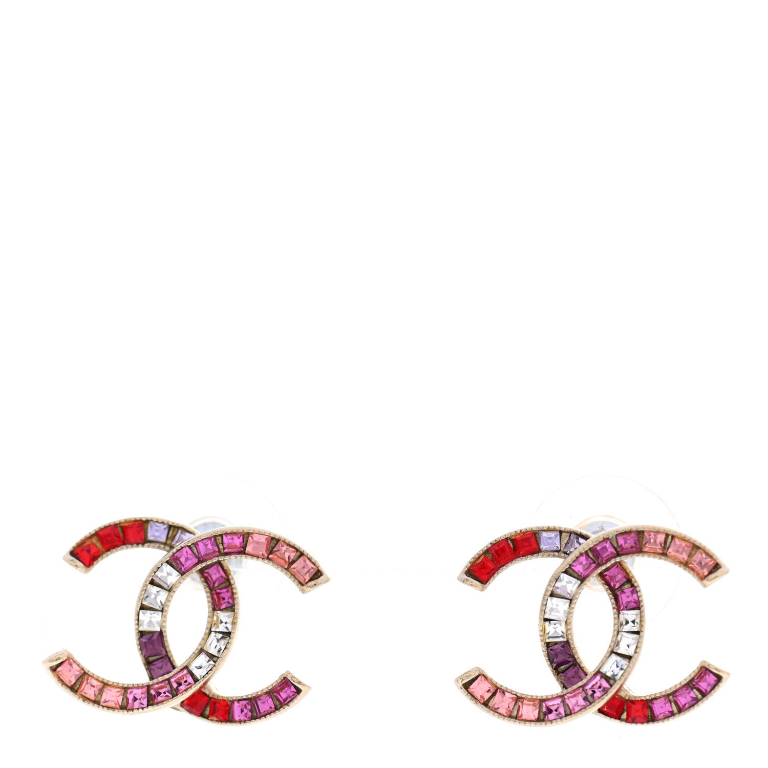 Chanel Crystal Baguette CC Earrings Gold Multicolor 1 of 5