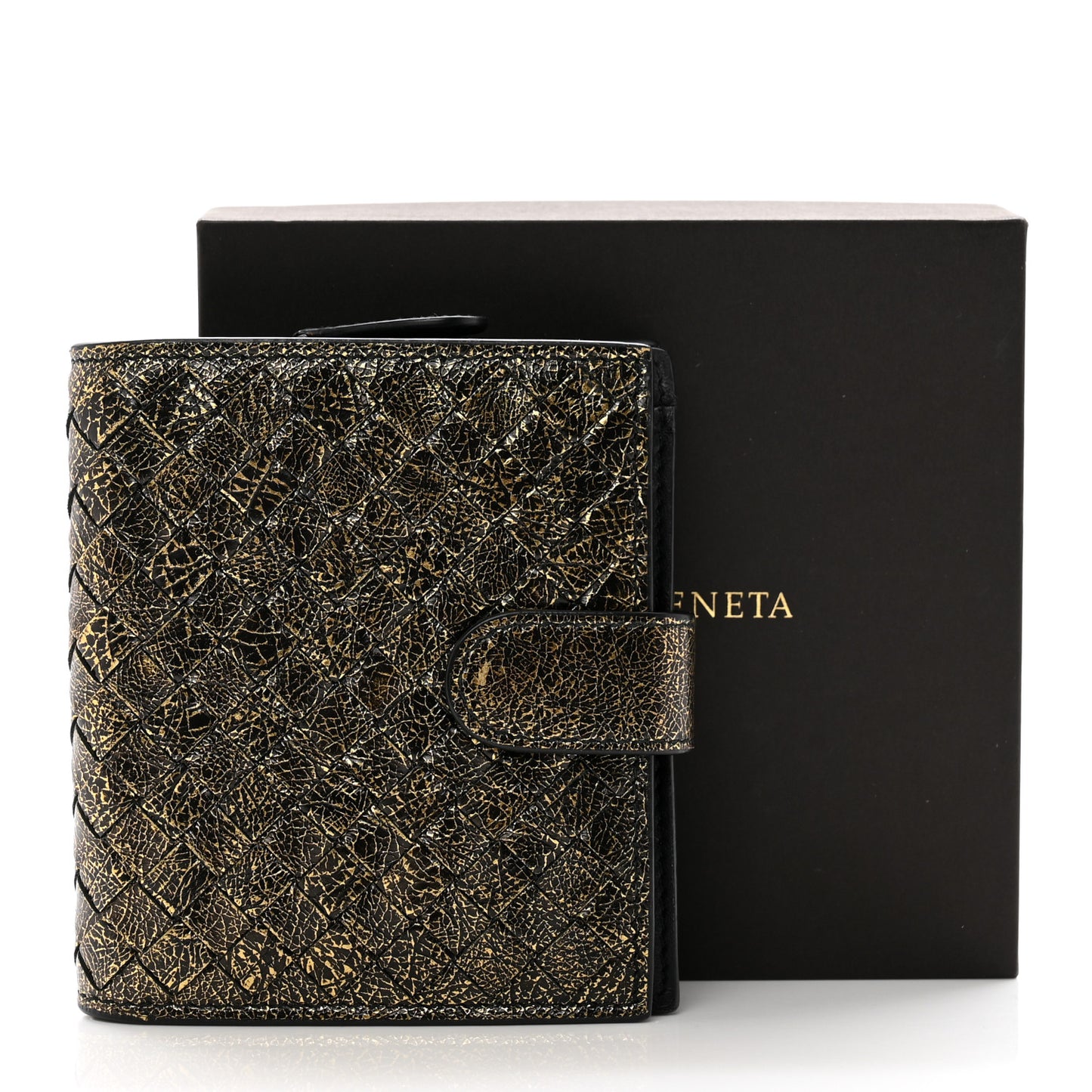 Metallic Nappa Intrecciato French Flap Wallet Gold