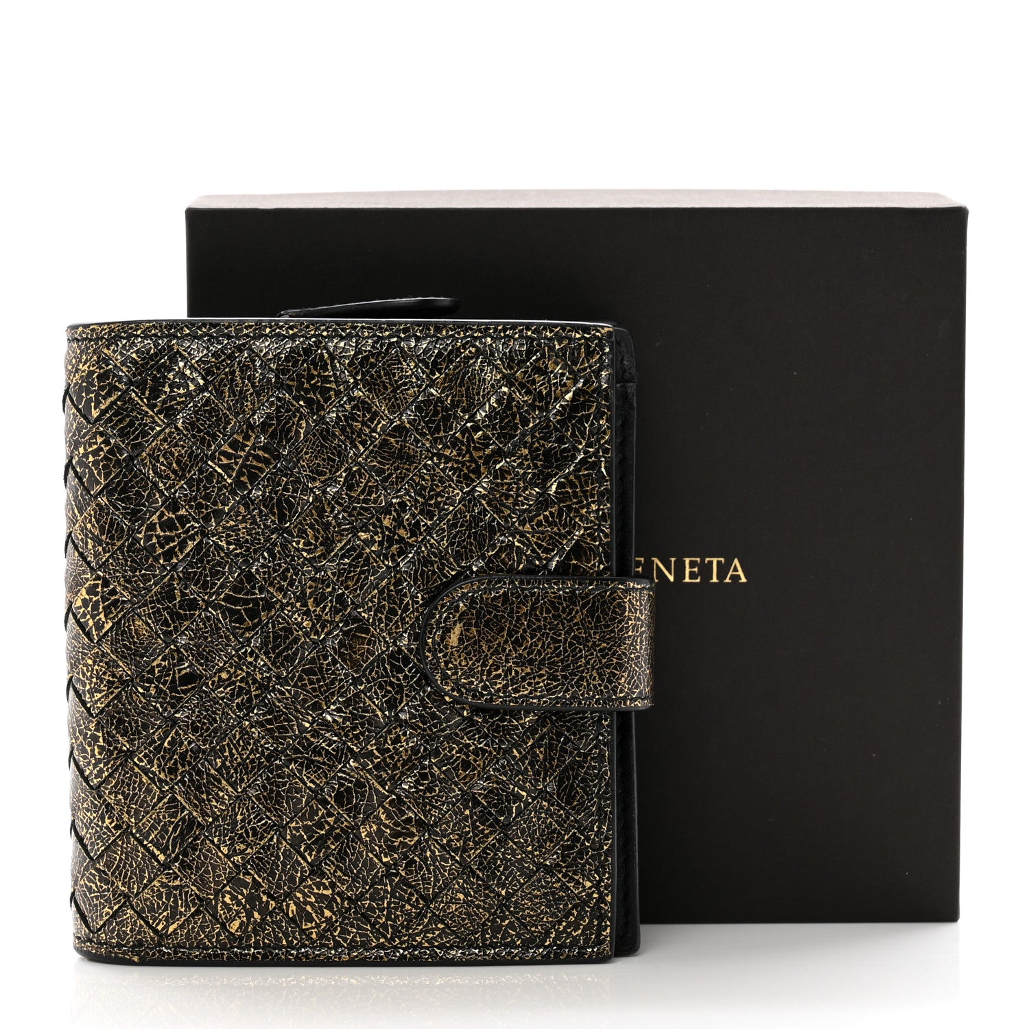 Bottega Veneta Metallic Nappa Intrecciato French Flap Wallet Gold 9 of 9