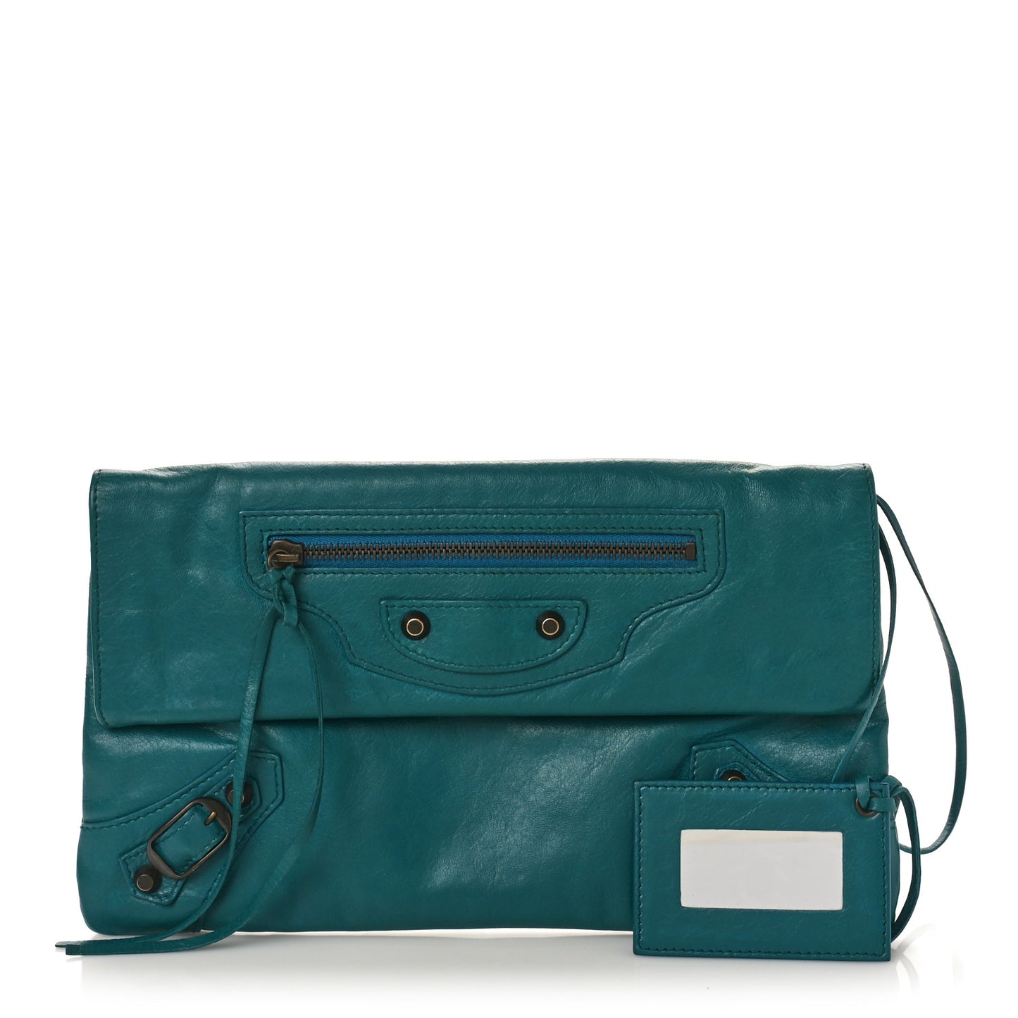 Agneau Giant 12 Rose Gold Hardware Envelope Clutch Turquoise