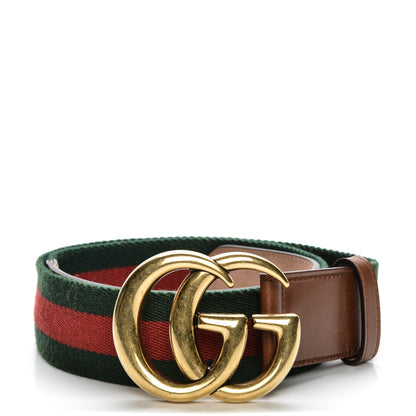 Gucci Nylon Calfskin Double G Web 40mm Belt 85 34 Green Red Cuir 1 of 4