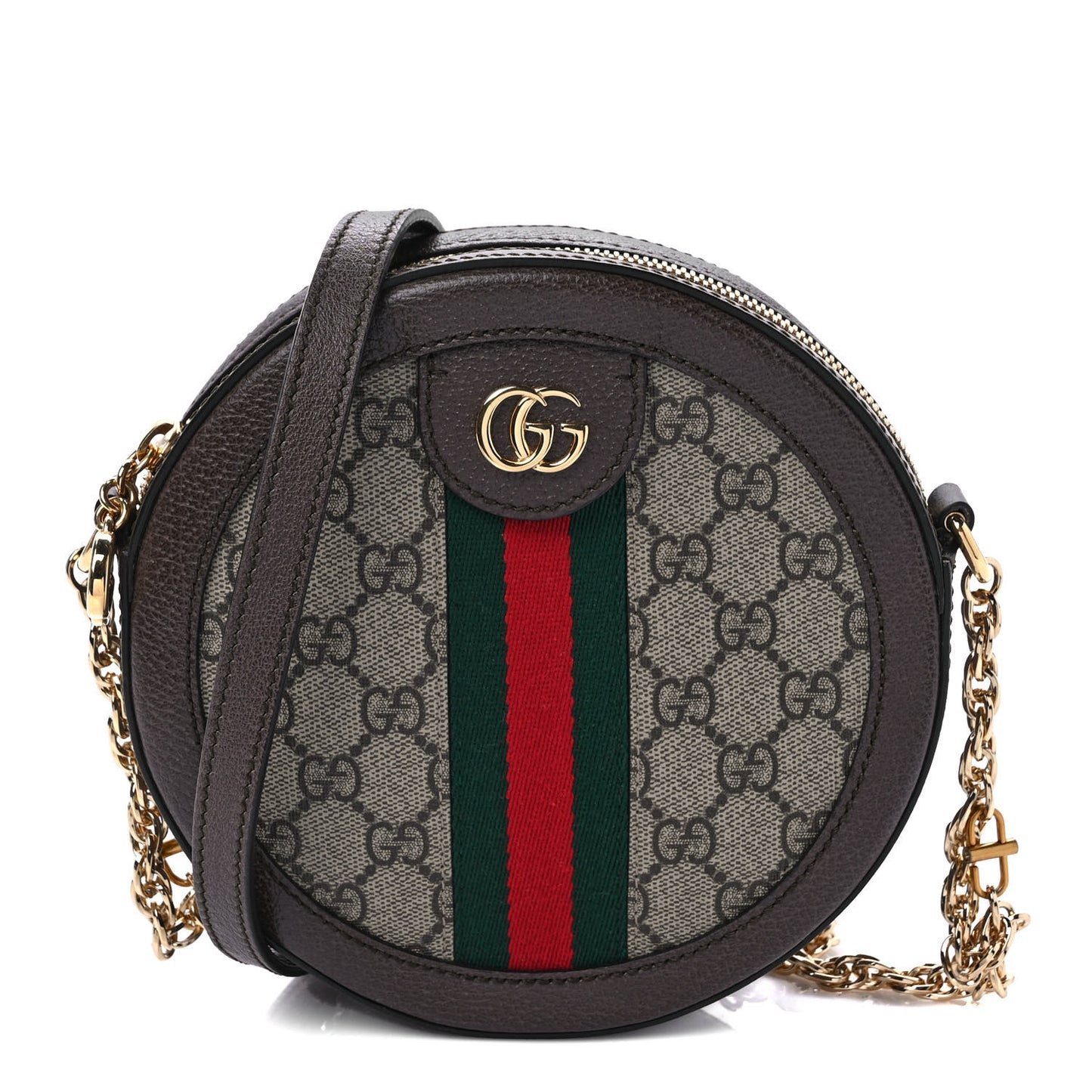 GG Supreme Monogram Web Mini Ophidia Round Shoulder Bag Brown