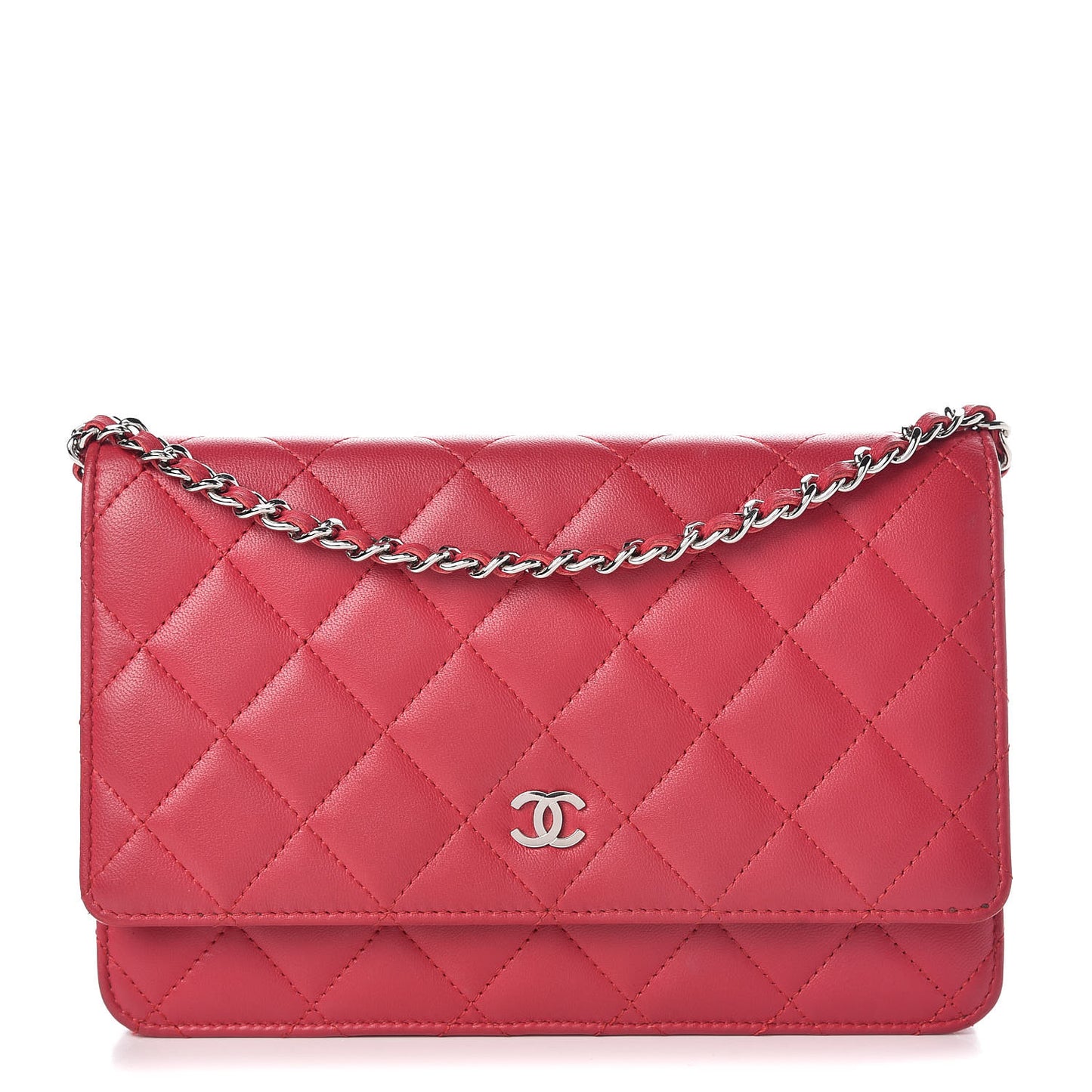Lambskin Quilted Wallet On Chain WOC Dark Pink