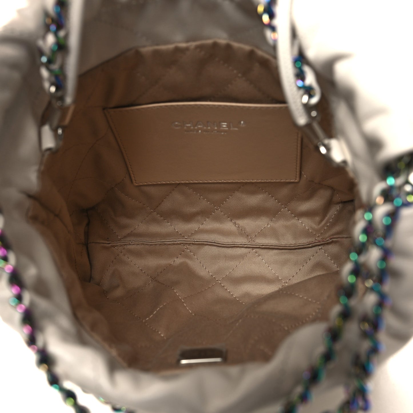 Shiny Calfskin Quilted Rainbow Mini Chanel 22 White