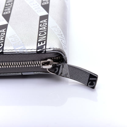 Balenciaga Metallic Calfskin Losange Monogram Everyday Continental Zip Around Wallet Silver Black White 10 of 10