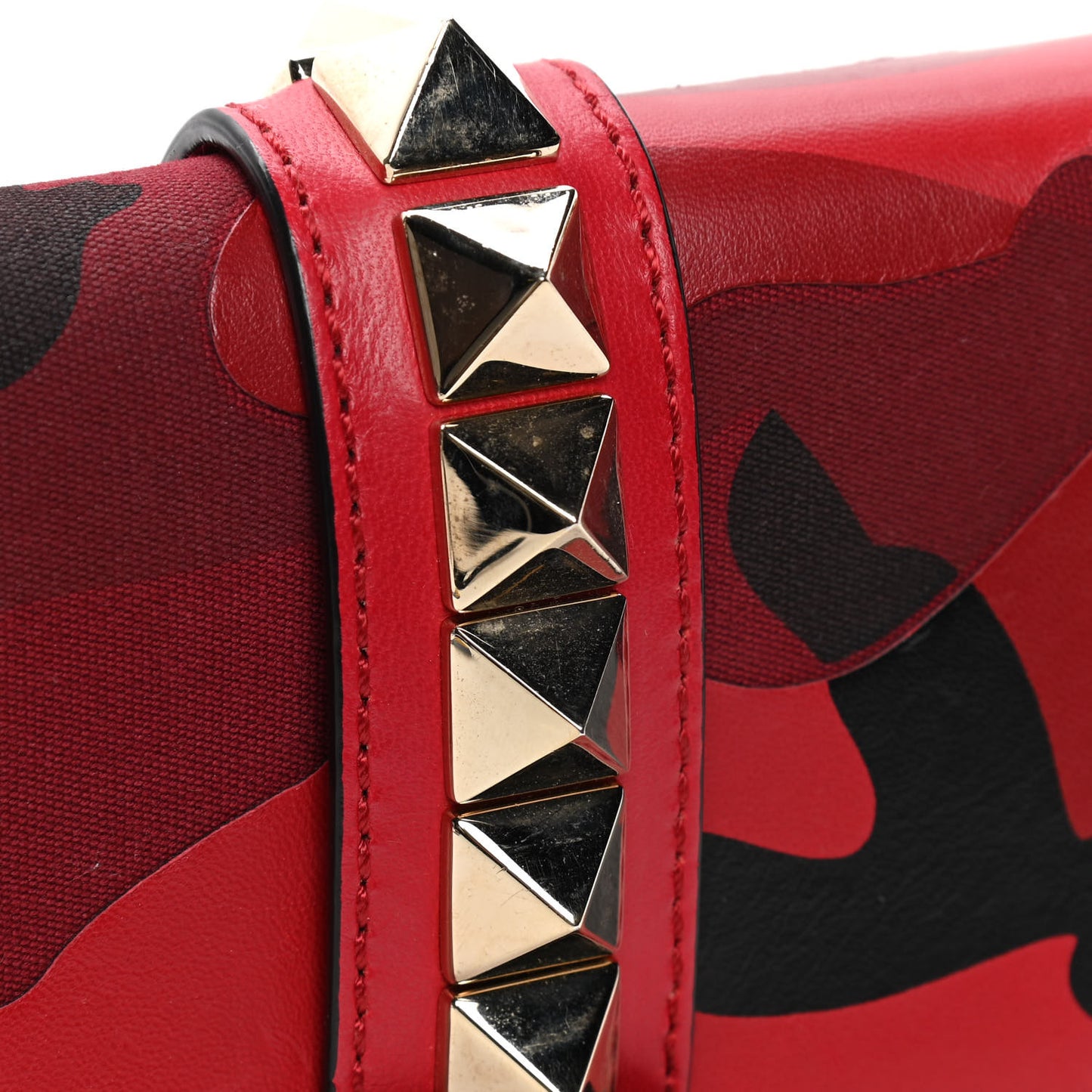 Nappa Canvas Camouflage Medium Glam Lock Rockstud Flap Red