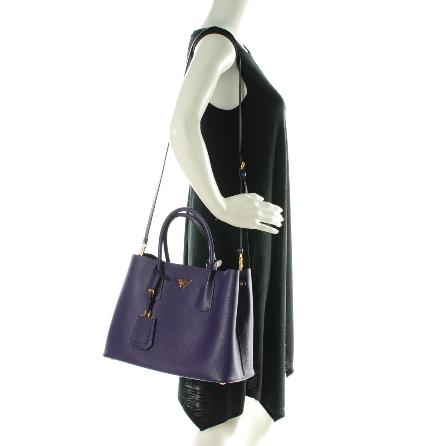 Prada Saffiano Cuir Large Double Bag Viola Nero Black 2 of 7