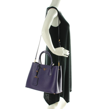 Prada Saffiano Cuir Large Double Bag Viola Nero Black 2 of 7