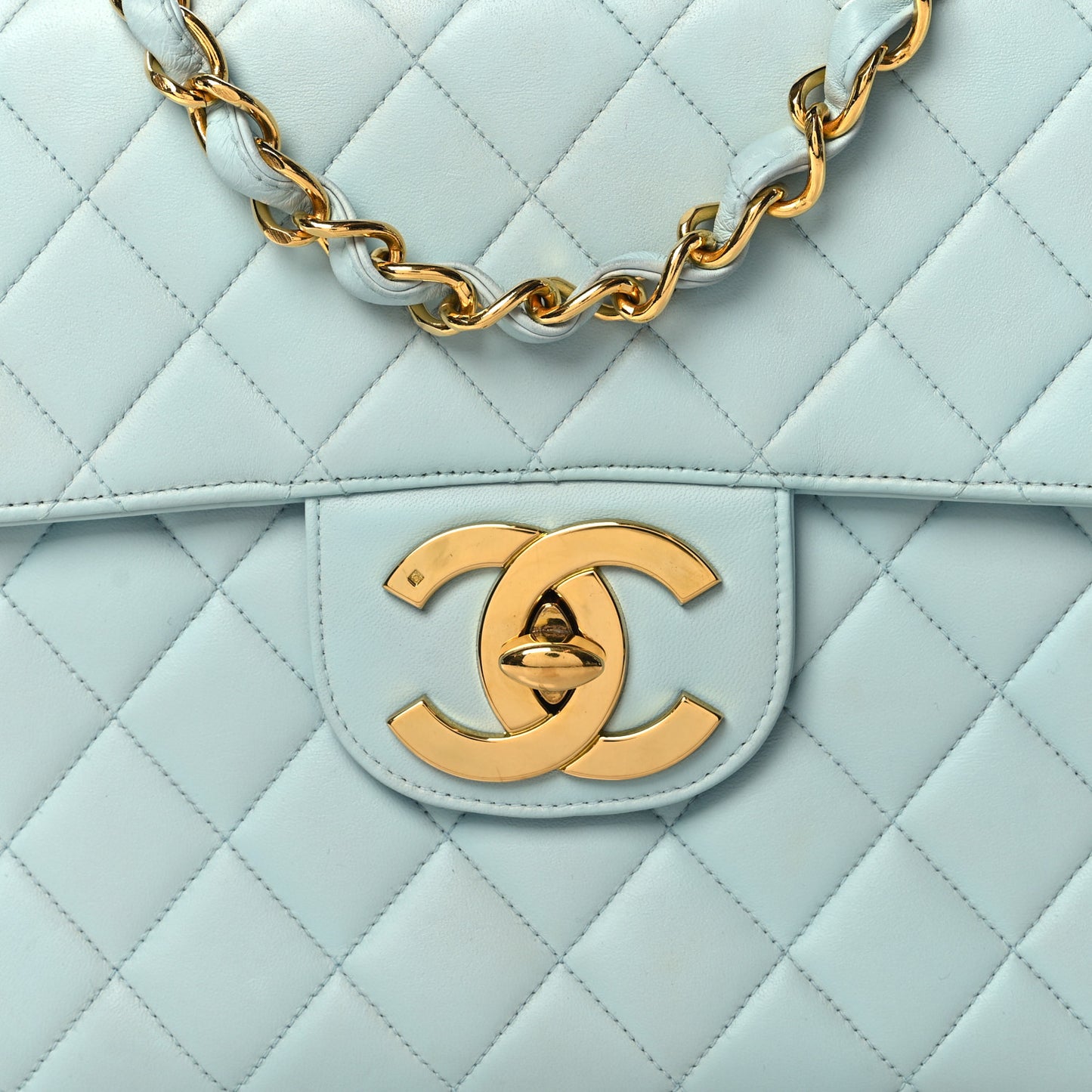 Lambskin Quilted Jumbo Single Flap Light Blue