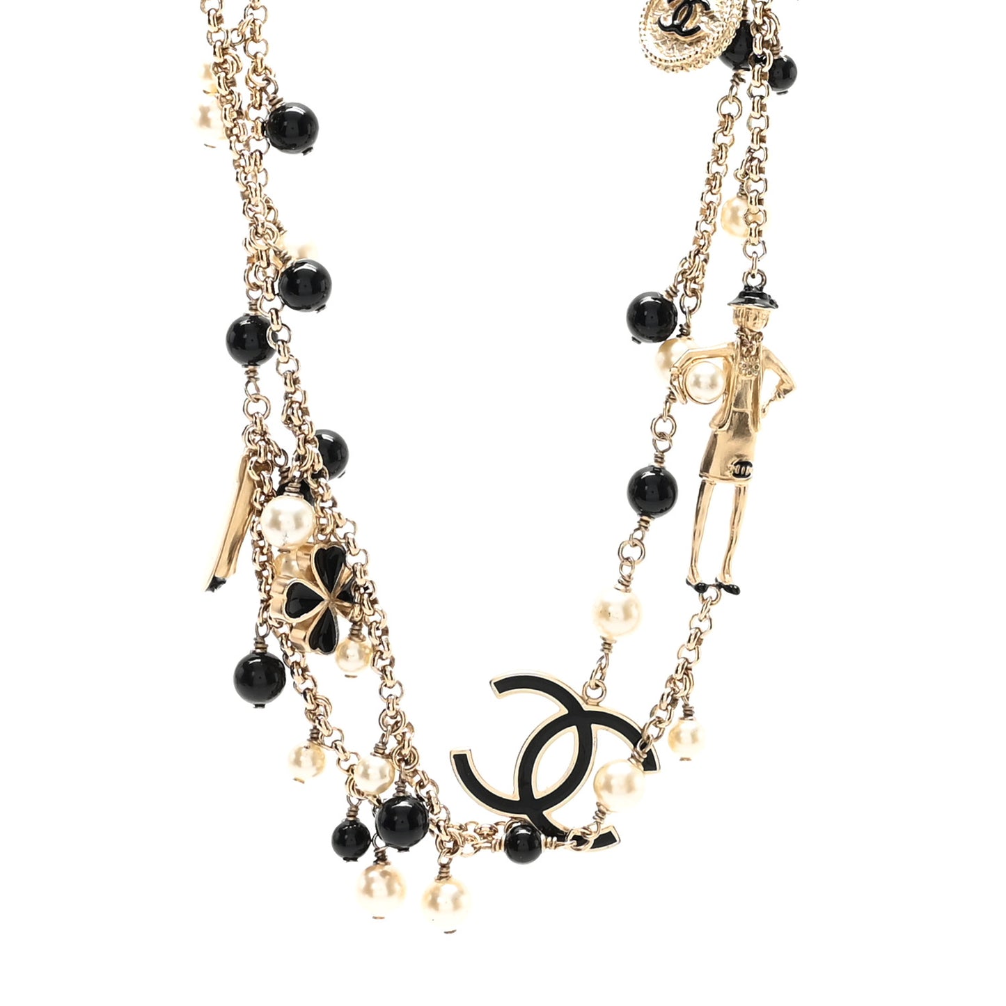 Resin Pearl Bead CC Charms Necklace Gold Black