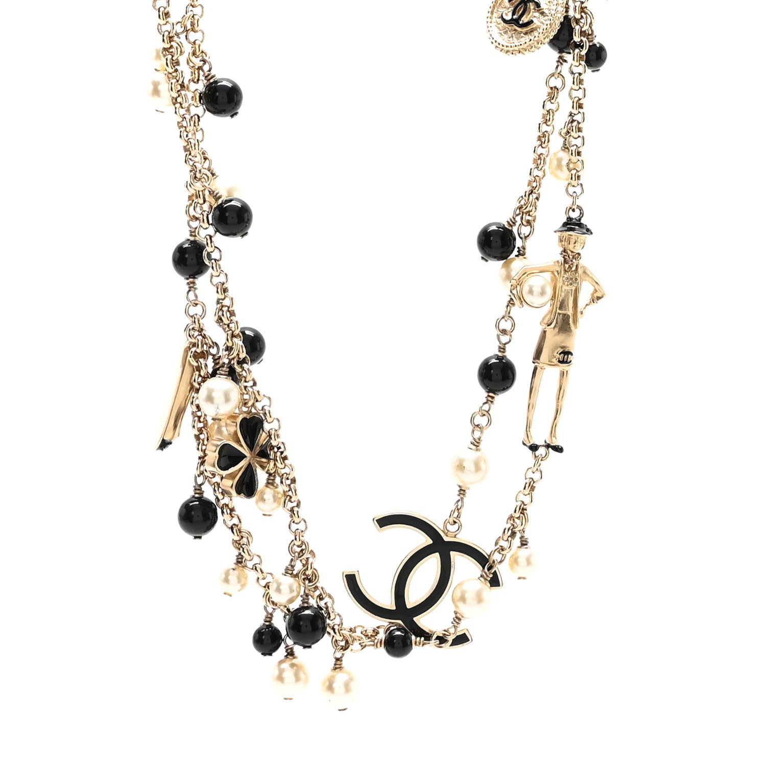 Chanel Resin Pearl Bead CC Charms Necklace Gold Black 1 of 5