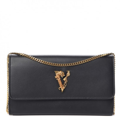 Versace Calfskin Embellished V Clutch Bag Black 1 of 7