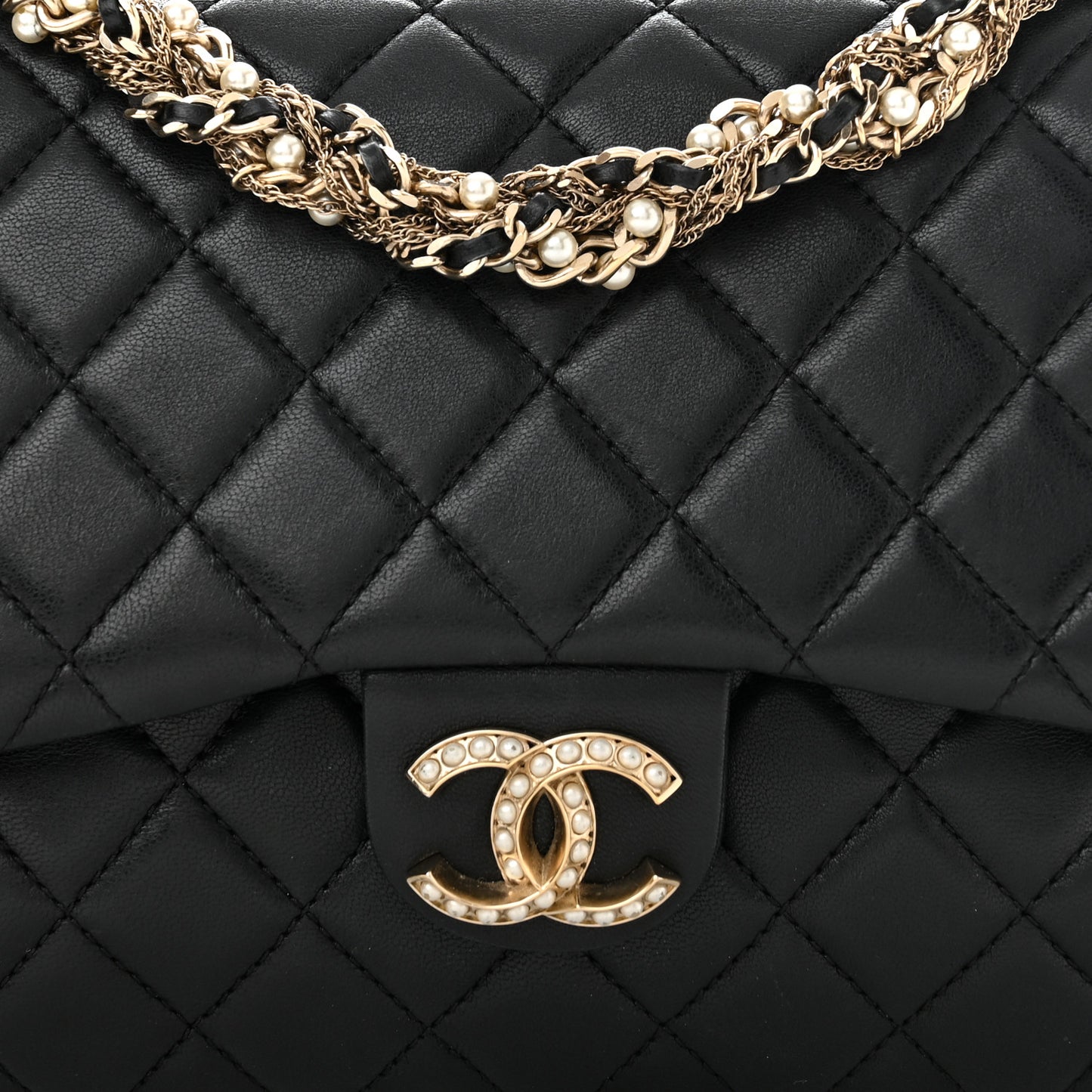 Lambskin Quilted Medium Westminster Pearl Flap Black
