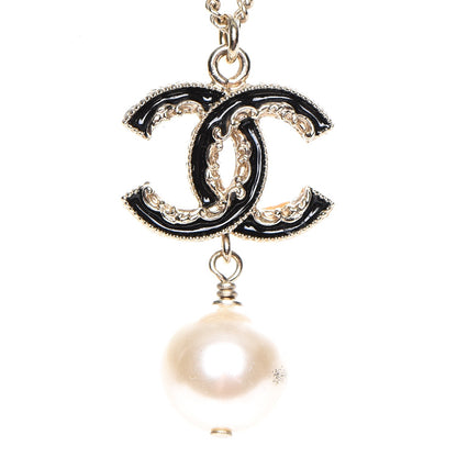 Chanel Enamel CC Baroque Pearl Drop Necklace Black Gold 4 of 6