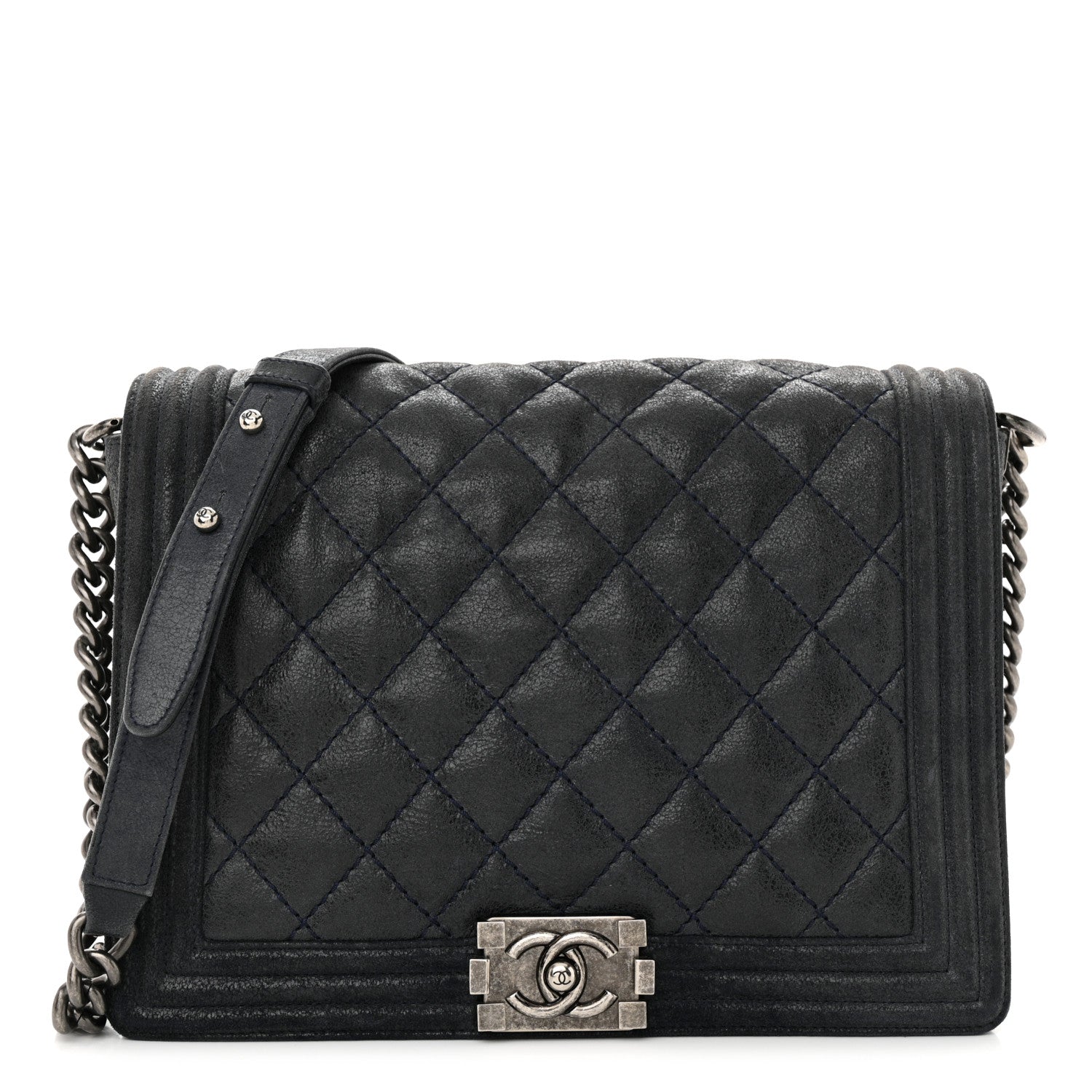 Chanel Goatskin Quilted Medium Gentle Boy Flap Navy Blue 1 of 13
