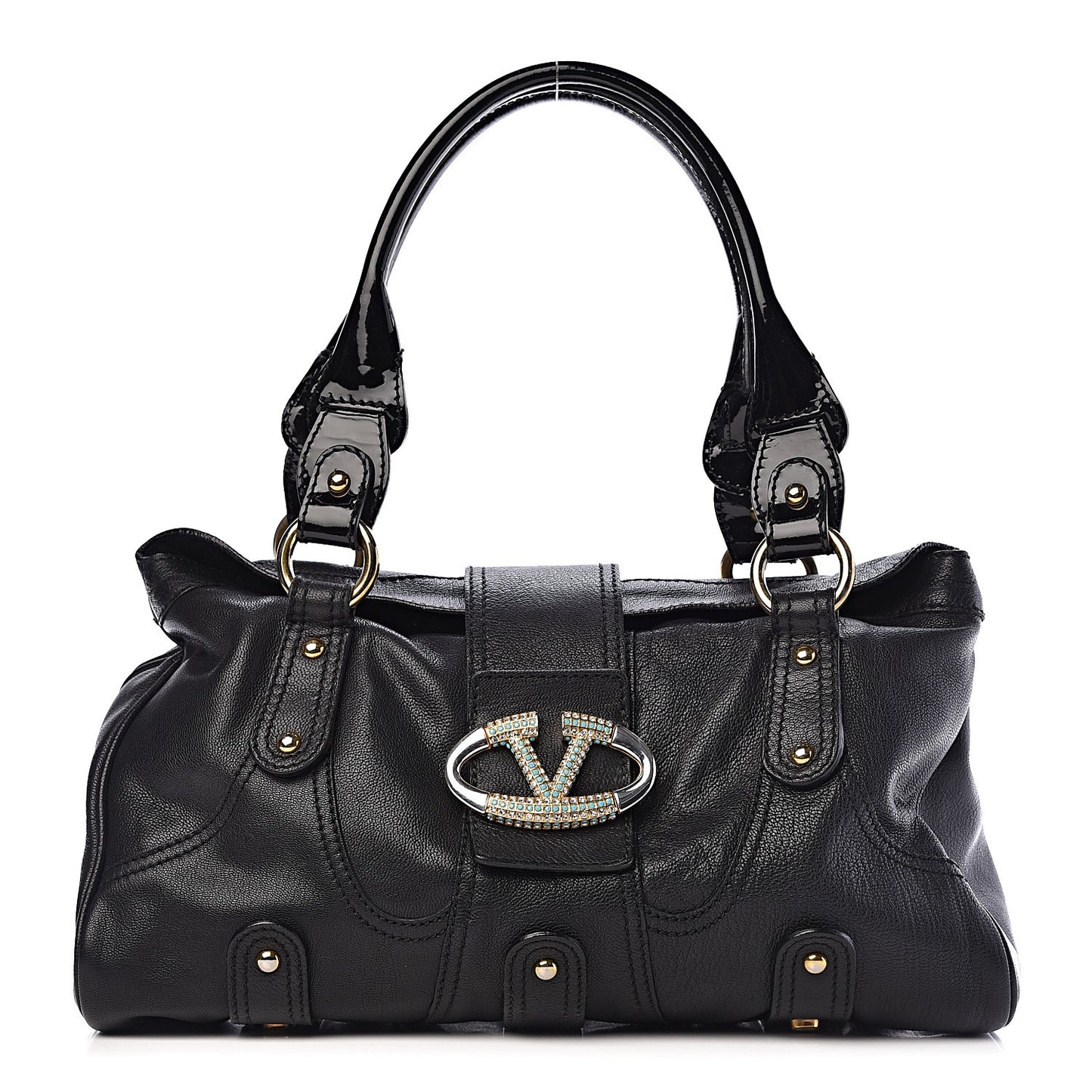 Grained Calfskin Catch Satchel Black