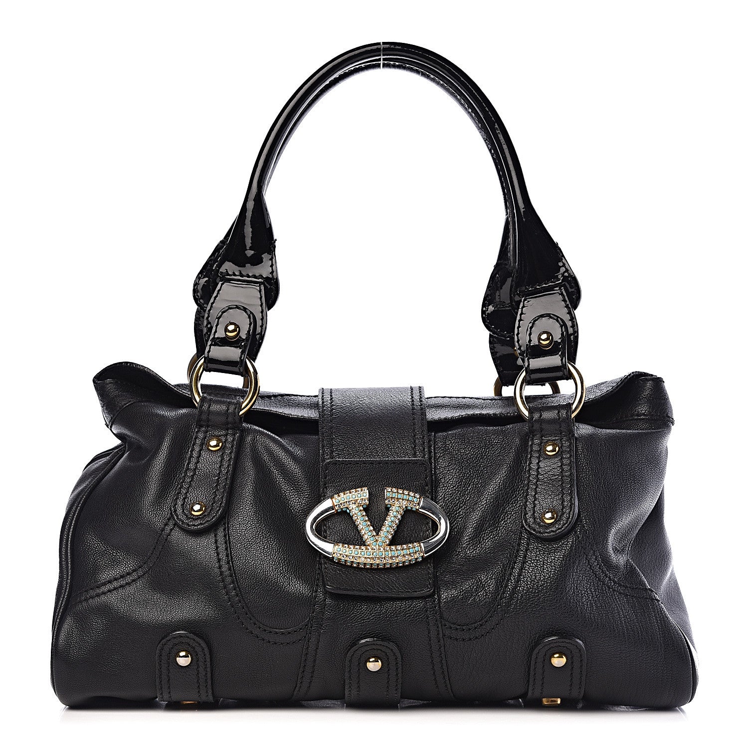 Valentino Garavani Grained Calfskin Catch Satchel Black 1 of 9