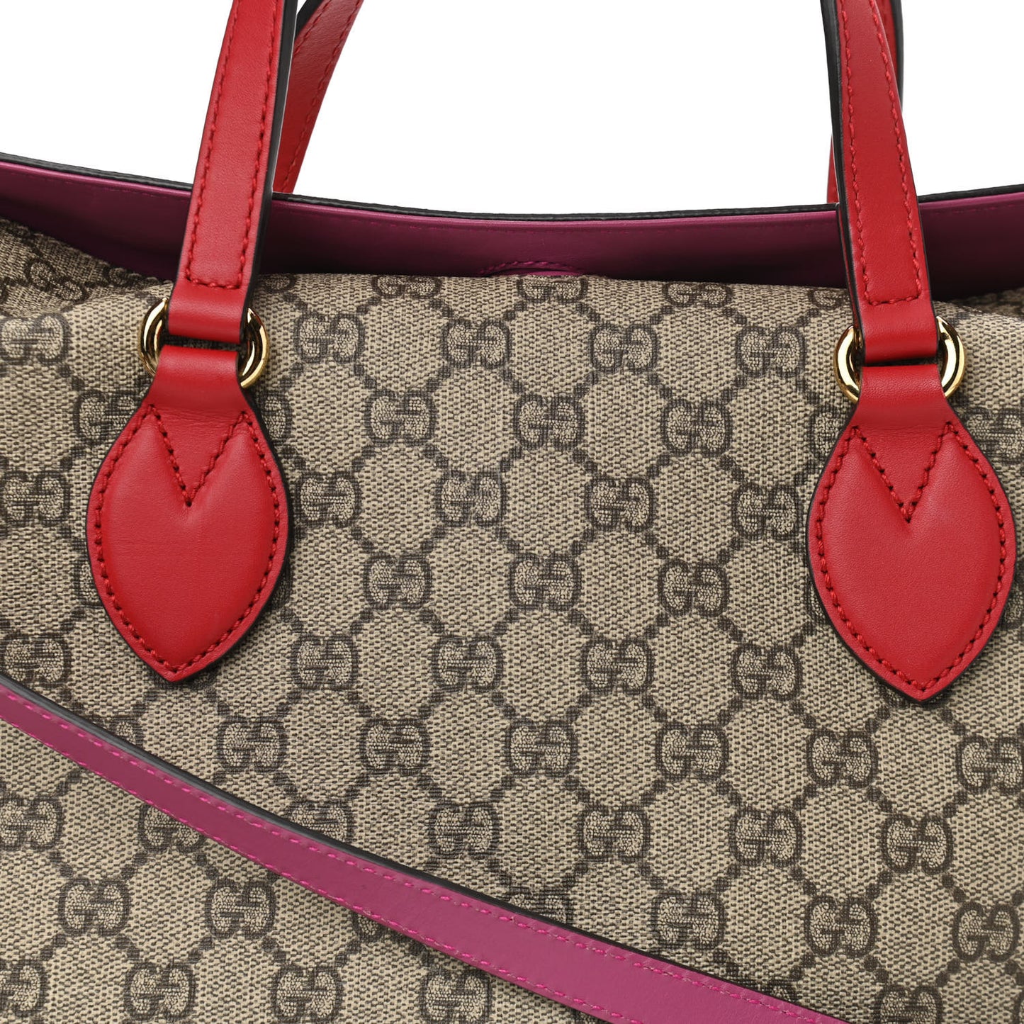 GG Supreme Monogram Linea A Foldover Tote Beige Hibiscus Red New Rosette