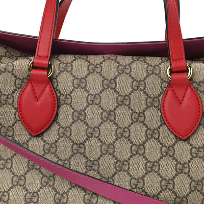 Gucci GG Supreme Monogram Linea A Foldover Tote Beige Hibiscus Red New Rosette 8 of 10