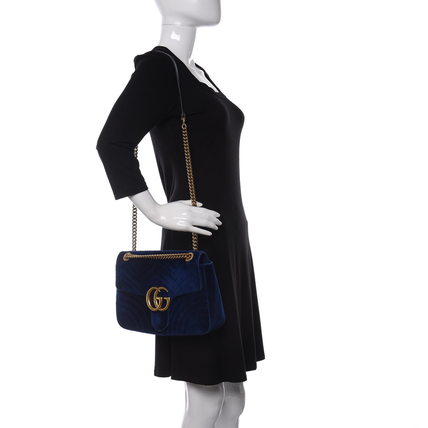Gucci Velvet Matelasse Medium GG Marmont Shoulder Bag Cobalt Blue 2 of 16