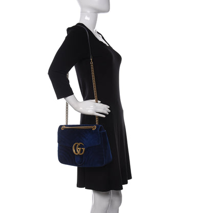 Gucci Velvet Matelasse Medium GG Marmont Shoulder Bag Cobalt Blue 2 of 16