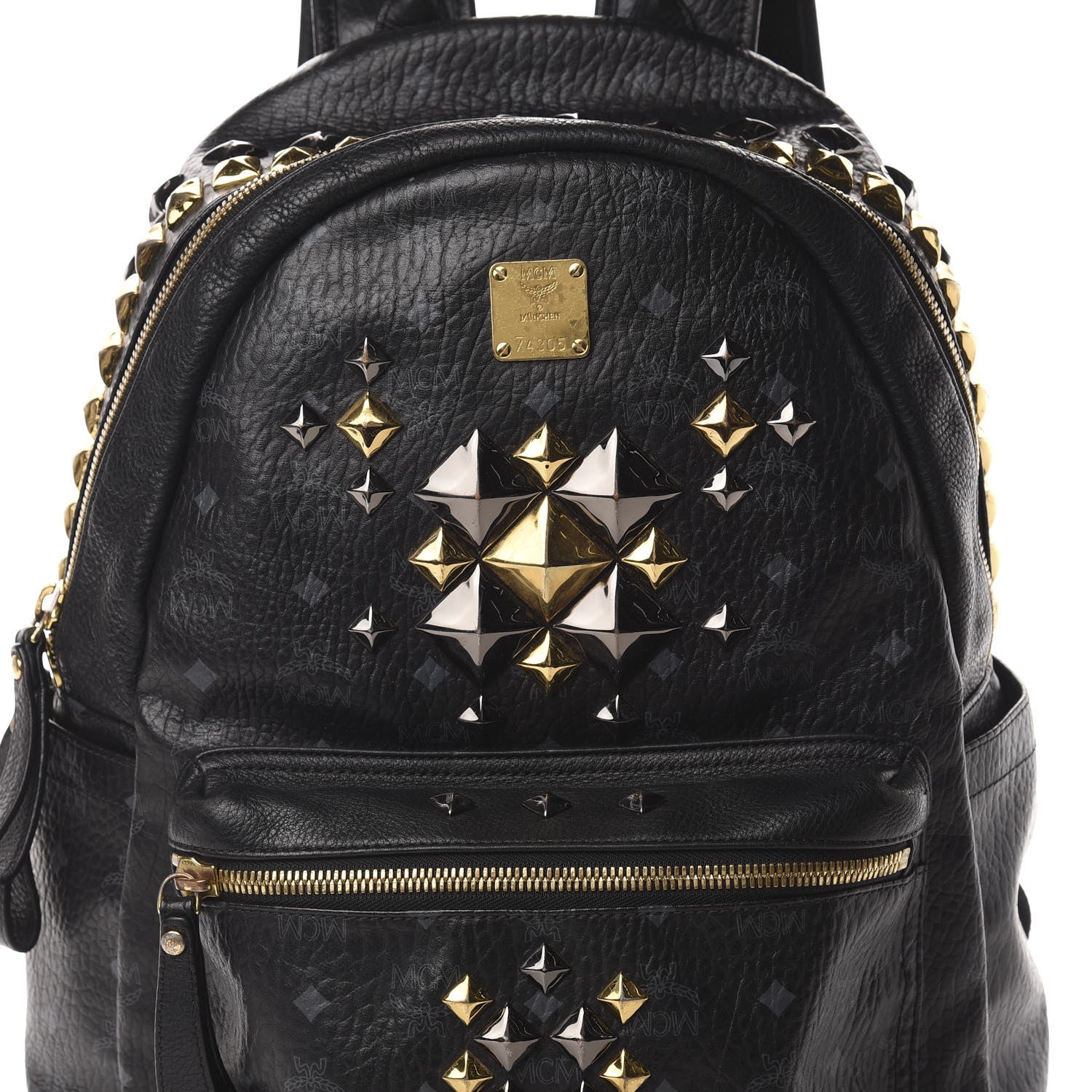MCM Visetos Studded Colorblock Medium Stark Brock Backpack Black 7 of 13