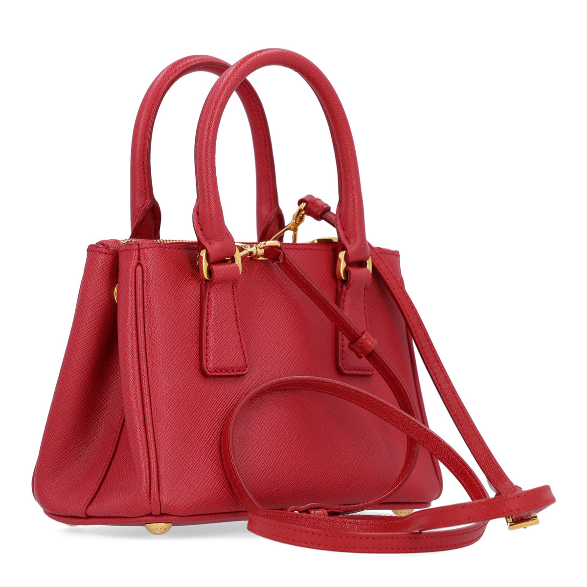 Saffiano Micro Galleria Double Zip Tote Fuoco