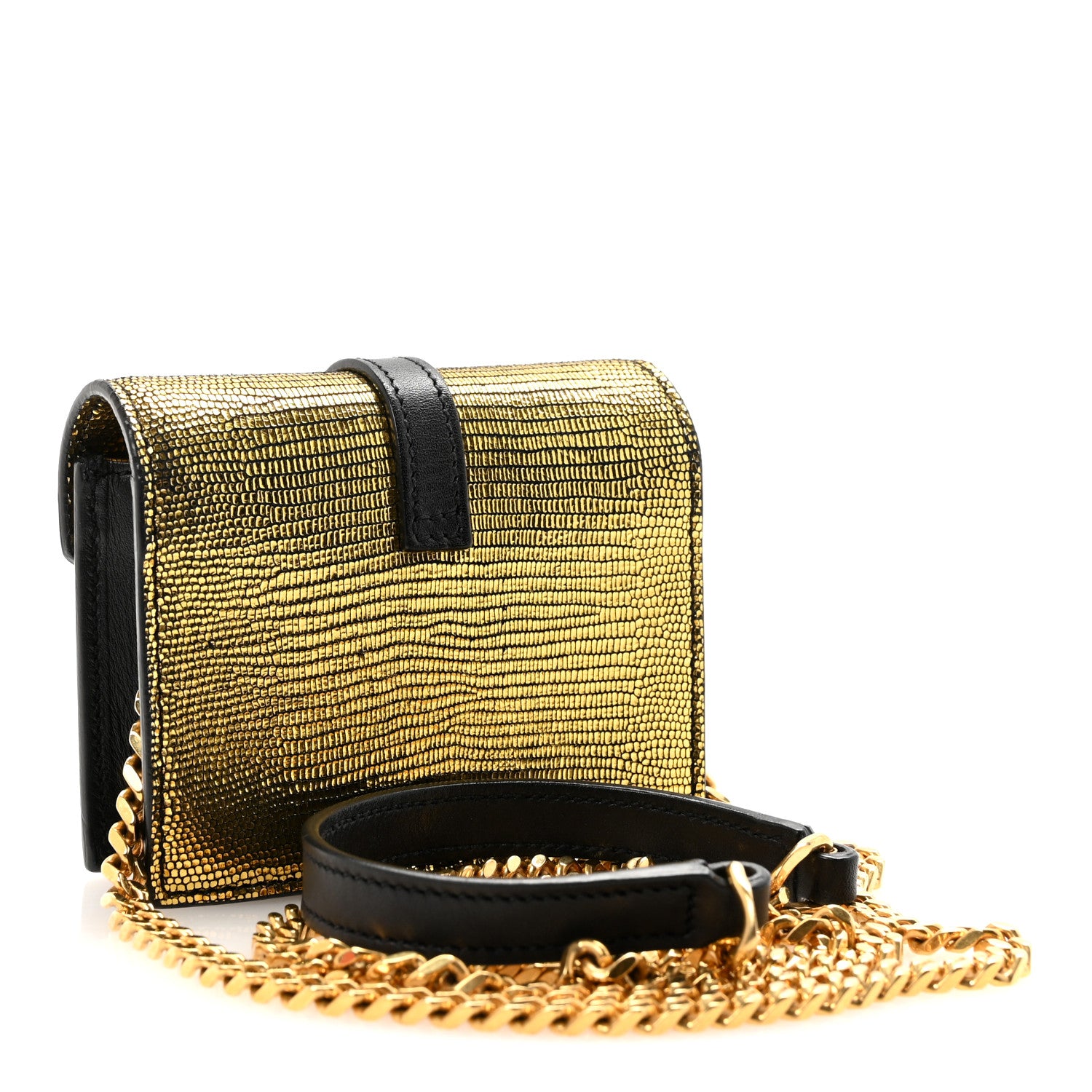 Saint Laurent Calfskin Lizard Embossed Monogram Chain Mini Candy