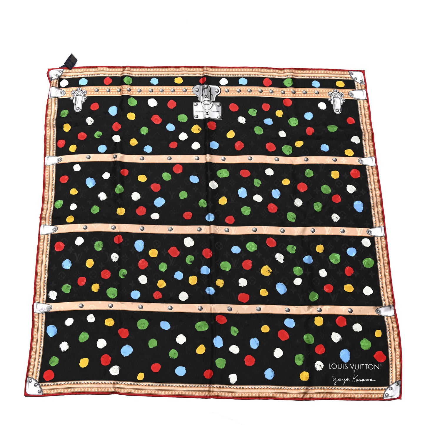 LV X YK Silk Monogram Dots Square Scarf 90 Black